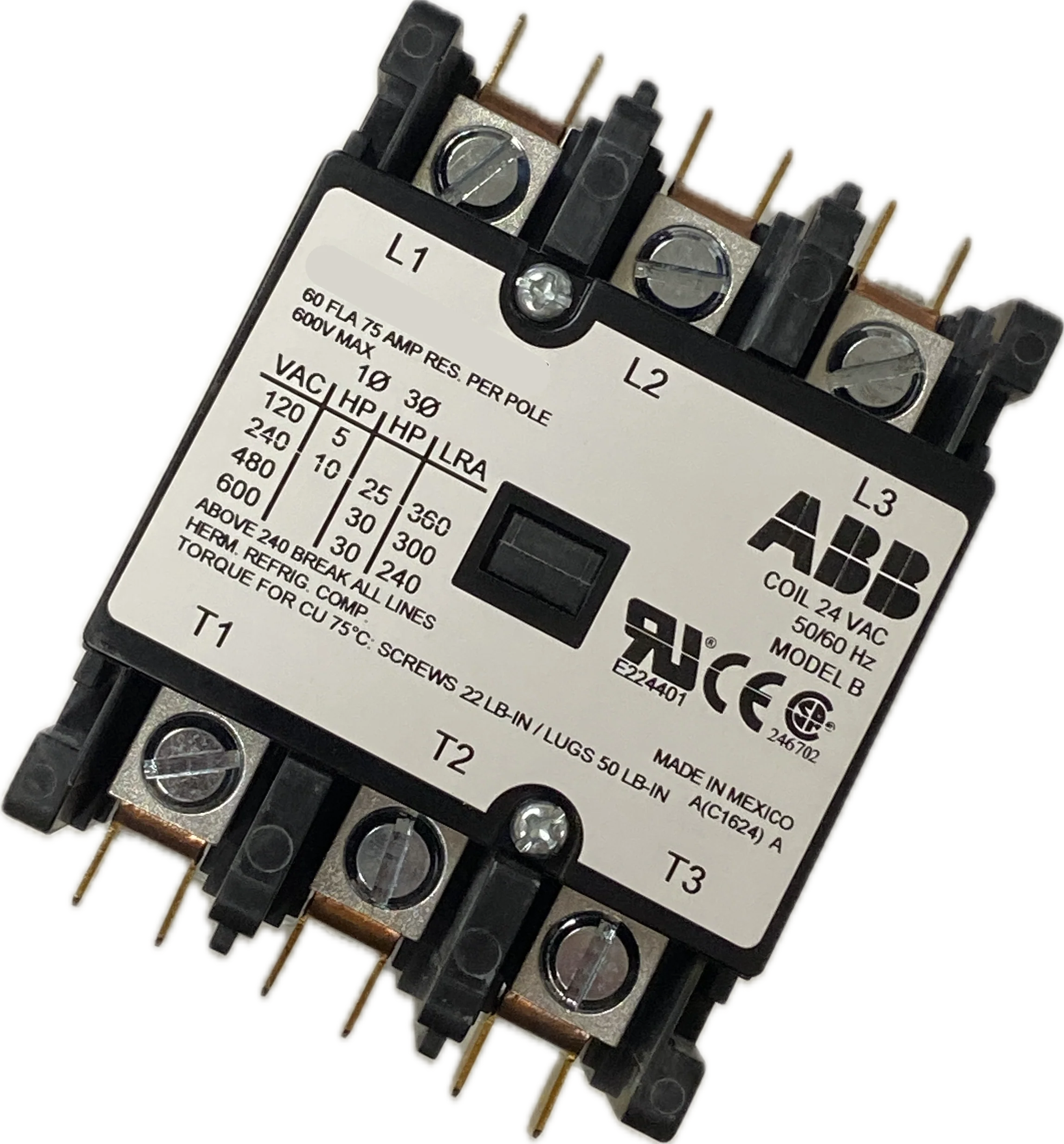 CNTCTR052 Contactor, 3Pole, 24V, 60A