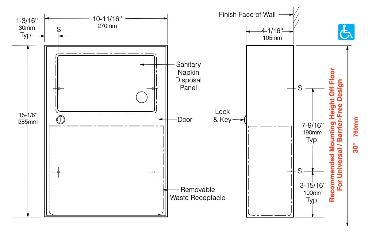 HRDWR681 Surface Mounted Sanitary Napkin Disposal Unit - Image 2
